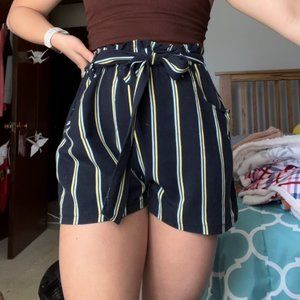 🤩Don't Ask Why Navy Blue Paperbag Tie Waist Shorts
